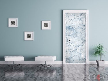 Deursticker met Vintage Bloemen Blauw